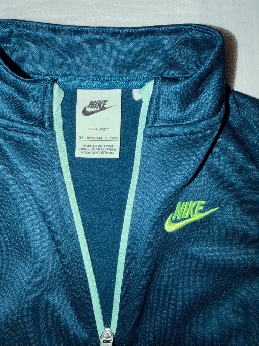 Nike Kids Navy Zip Up Jacket with Lime Green Logo- Size 3T EUC